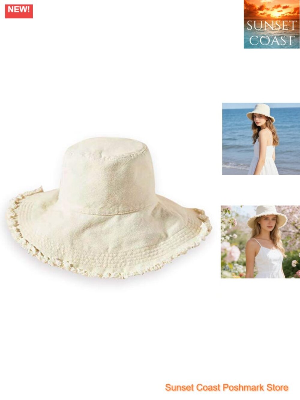 Wide Brim Cotton Bucket Hat UPF 50+ Packable Beach Sun Hat